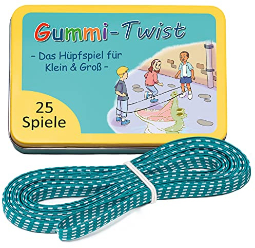 GLÜCKSWOLKE Gummitwist + Buch mit 25 Spiele - Indoor & Outdoor Spielzeug für Kinder ab 6, 7, 8, 9, 10 Jahre I Gummi Twist - Kinderspiele für Einschulung in Schultüte I Geschenke für Mädchen & Junge