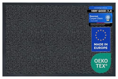 Carpet Diem Fußmatte, einfach sauber I Schmutzfangmatte Eingangsbereich - Fussmatte Innen & Außen, rutschfeste Türmatte, Schmutzfang Teppich für Haustür I Fußabtreter in Anthrazit-Schwarz 40x60 cm