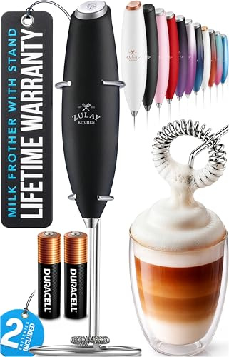 Zulay Kitchen Milchaufschäumer Elektrisch, Batterie Elektrischer Milchaufschäumer Stab, Milchschäumer für Kaffee, Milch, Shakes - Milchschäumer Aufschäumer Stab - Electric Milk Frother (Schwarz)