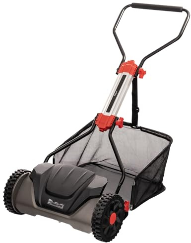 LEHMANN Spindelmäher 40 cm mit Fangkorb 30 L – Handrasenmäher ohne Strom, mechanischer Rasenmäher manuell mit 5 Messern, 6-Fach Schnitthöhenverstellung 15–42 mm, klappbarer Griff