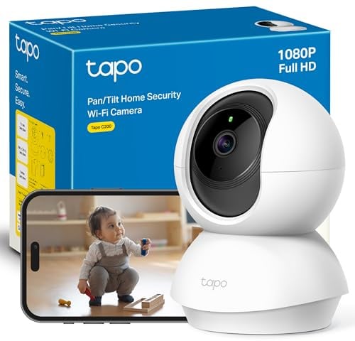 Tapo TP-Link C200 360°-WLAN-Überwachungskamera für den Innenbereich, FHD 1080P, Nachtsicht, Bewegungserkennung, Zwei-Wege-Audio, kompatibel mit Alexa und Google Assistant, für Babys/Haustiere