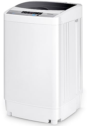 COSTWAY Waschmaschine 4,5KG, Toplader Waschvollautomat mit Pump, Schleuder, Display, Mini-Waschmaschine 310W/ 50×50×85cm klein für Appartement, Wohnmobil