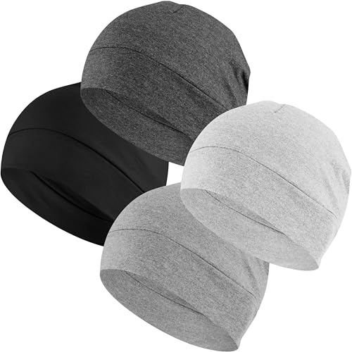 EINSKEY Fahrradmütze Unter Helm, Leichte Dünne Baumwollmütze für Herren und Damen, Perfekt als Schlafmütze, Laufmütze, Skull Cap oder Chemo Kopfbedeckung - 4er Pack