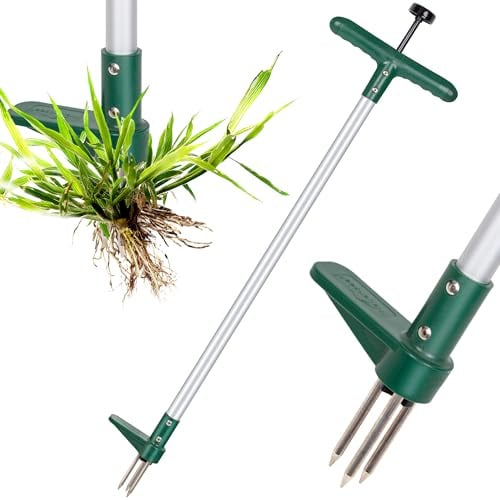 Walensee Unkrautstecher mit langem Stiel, Stand-Up Unkrautentferner mit 3 Krallen, Manueller Wurzelstecher für Löwenzahn, Garten Unkrautzieher & Root Puller, 1 Stück