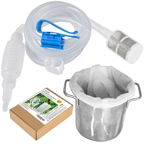 XIESK Brew Siphonröhre Silikon Länge 2.5M + Filterbeutel Polyester Brew Bag | Brew Bag 40X50cm, Weinheber Abfüllschlauch Wein Heberfiltersatz Siphon Rohr Schlauch Filter für Wein Bier herstellung