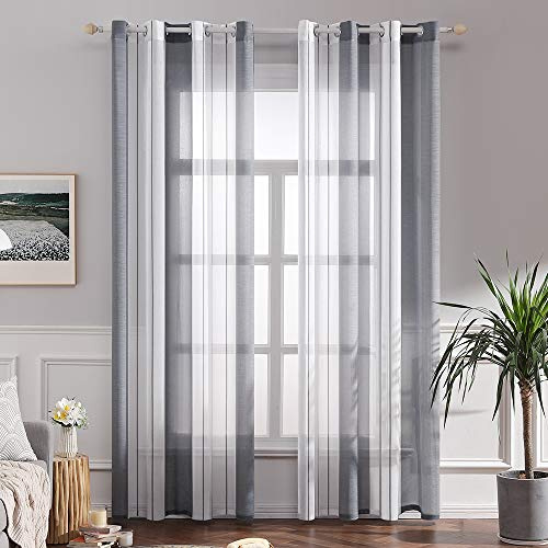 MIULEE Voile Gardinen Grau-Weiß mit Ösen 2er Set 140x235 cm | Halbtransparenter Voile mit Streifenmuster für Wohnzimmer, Schlafzimmer und kleine Fenster.