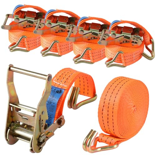 4 Stück Spanngurte mit Haken Ratsche in 6m 3000kg 3T Zweiteilig 40 mm Ratschengurt Zurrgurte für Ladungssicherung TÜV/GS Zertifiziert(Orange)