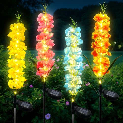 Qoosea Solarleuchten für Garten Außen, 4 Stück Hyazinthe Solarlampe 2 Modi Gartenleuchten IP65 Wasserdicht LED Solar Blumen Lampe, Deko für Garten, Zäune, Hochzeit, Party Dekoration Beleuchtung
