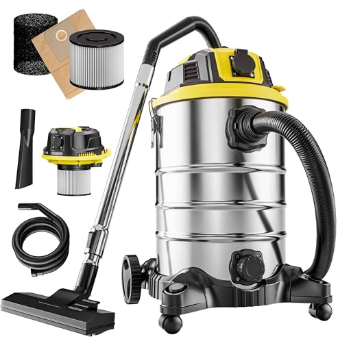 Monzana® Nass Trockensauger 30L 1200W + 1000W Steckdose GS-Zertifiziert 9m Bewegungsradius Blasfunktion Staubsauger Industrie Edelstahl Waschsauger Nasssauger