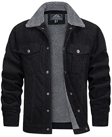 TACVASEN Herren Gefütterte Cordjacke Warme Übergangsjacke Winter Cargo Jacke mit weichem Komfortkragen