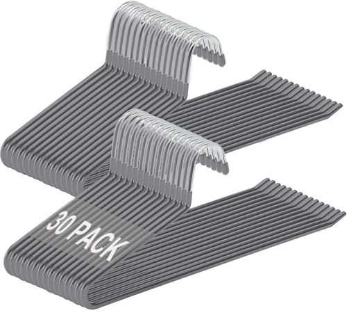 devesanter 30 Stück Hosenbügel Metall mit Rutschfester Beschichtung Grau | Praktisches Design mit offenem Ende für einfaches Aufhängen. Ideal für Hosen, Jeans, Handtücher und Schals, spart Platz.