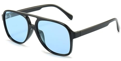 RUNHUIS Vintage Herren Polarisiert Sonnenbrille Damen Retro Oval 70er überdimensional Klassisch Pilotensonnenbrille UV400 Schutz (Schwarz/Blau)