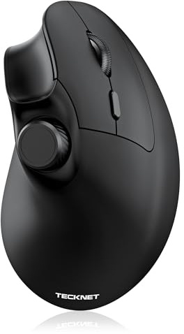 TECKNET Vertikale Ergonomische Maus Kabellos mit Lautstärkeregler, Bluetooth Maus(BT5.0+BT3.0+2.4G) für 3 Geräte, 4800DPI, Aufladbar, Leise Tasten, für Laptop, PC, iPad, Mac, Windows (Schwarz)