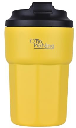 OTTO KONING Thermobecher 350 ml Edelstahl Kaffeebecher to go auslaufsicher | 18/8 Edelstahl, doppelwandig isoliert, hält vier Stunden heiß oder kalt, rutschfeste Silikon-Unterlage, für Becherhalter