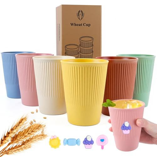 Koxtyzo Tassen Becher Set aus PP, 6 Stück 350 ML Unzerbrechlich Wiederverwendbare Trinkbecher für Kaffee, Tee, Milch, Fruchtsaft, BPA-Frei, Mikrowellen- & Spülmaschinenfest （6 Farben）
