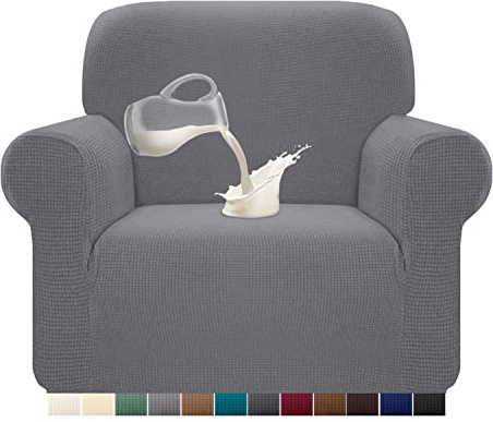 Granbest Stretch Wasserdicht Sofabezug 1 Stück Sofahusse Spandex Jacquard Elastische Couchbezug mit Anti-Rutsch-Schaumstoffe (1 Sitzer, Hellgrau)