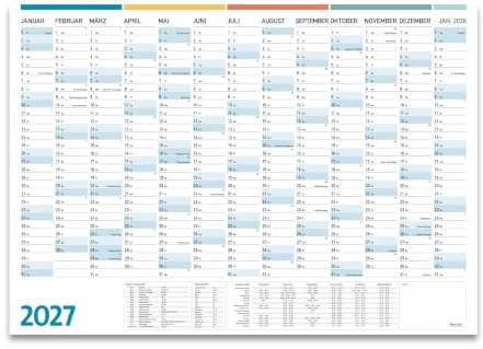 DIN A1 Jahresplaner 2027, 13 Monate, großes Format (84,1 x 59,4 cm), Jahreskalender mit Feiertagen, Schulferien, KWs
