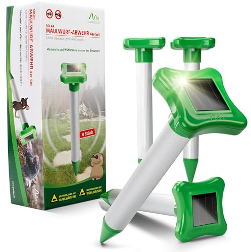 Gardigo Maulwurfvertreiber mit Solar und integriertem Akku 4er Set I Maulwurfschreck I Wühlmausvertreiber für Garten