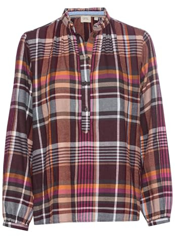 camel active Damen Karobluse mit Stehkragen