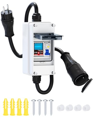 DIHOOL Mobiler Digitaler Stromzähler Für Steckdose 80A 230V Mit Typ A fi ls Schutzschalter 16A und Schuko Stecker Ip65 Stromverbrauchsmesser