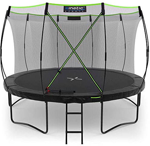 KINETIC SPORTS Trampolin Outdoor 'Ultimate Pro' Ø 244/305/366 cm, rundes Gartentrampolin mit innenliegendem Sicherheitsnetz, Leiter & Randabdeckung, Kindertrampolin bis 120/150/160 kg