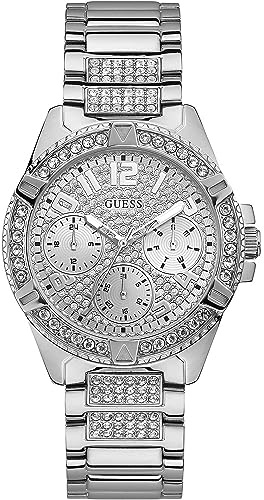 Guess Damen Armbanduhr Ladies Sport mit silberfarbenem Edelstahlarmband, 5 Bar, Gehäusedurchmesser: 40 mm, W1156L1