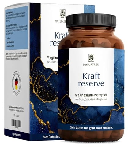 NATURTREU® Magnesium Komplex hochdosiert - Komplex mit: Magnesiumcitrat, Bisglycinat, Magnesium Malat und Magnesiumoxid - Vegan - 180 Kapseln