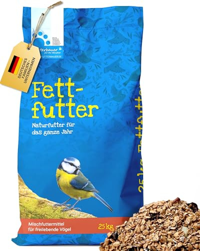 Futterbauer Fettfutter 25 kg, Energiereiches Ergänzungsfutter für Wildvögel, Unterstützt Wärmehaushalt, Ideal für Weichfresser