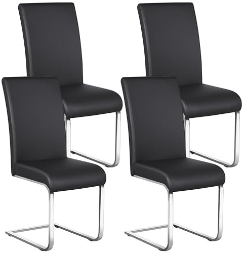 Yaheetech Esszimmerstühle 4er Set modern ergonomischer Freischwinger Stuhl mit hoher Rückenlehne Kunstleder Küchenstuhl Besucherstuhl für Küche, Esstisch, 135 kg belastbar Schwarz