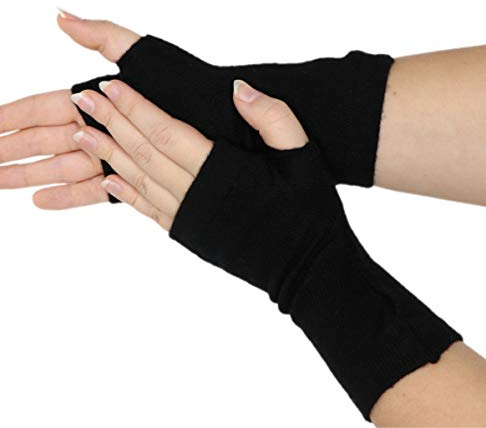 Prettystern 100% Kaschmir Damen Handstulpen Pulswärmer Cashmere Halbhandschuhe Fingerlose Handschuhe Schwarz