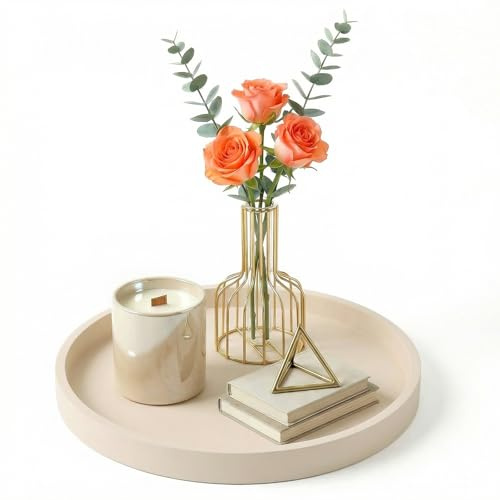 Dekoratives Tablett, 23 cm rundes Tisch-Tablett, Silikon-Wohnaccessoire, Kosmetiktablett & Schmuckaufbewahrung, geeignet für Wohnzimmer, Schlafzimmer, Badezimmer (Beige)