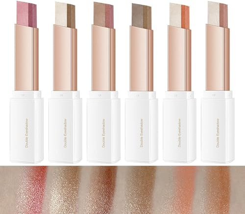 6 Stück Doppelfarben Lidschatten Stick Rotierende Aufgewertet Glitter Farbverlauf Eyeshadow Stick Langanhaltende Wasserdicht Schimmer Creme Lidschatten Stick Set