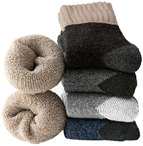 Josnown Thermosocken Herren 5 Paar Winter Warme Wollsocken, EU 39-45/46-50 | Dicke Wintersocken, Warm und Bequem für Wandern und Freizeit