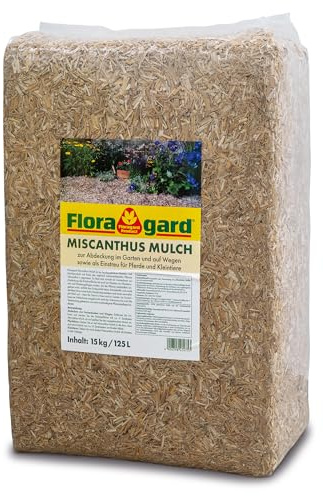 Floragard Miscanthus-Mulch 125 L – nachhaltige Rindenmulch-Alternative aus Miscanthus zur Bodenabdeckung – hemmt Unkraut, speichert Feuchtigkeit & verbessert das Bodenklima in Beeten & Gartenbereichen