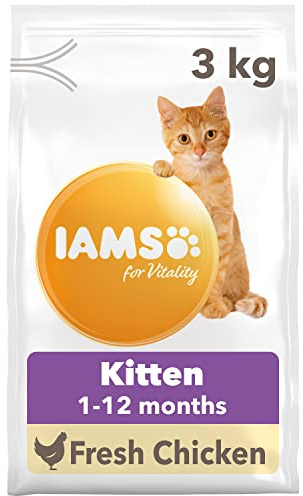 IAMS Trockenfutter mit Huhn für Kitten im Alter von 1-12 Monaten, 3 kg | Junior Katzenfutter trocken | für junge Katzen | mit hochwertigen tierischen Proteinen
