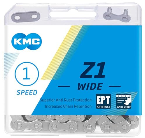 Fahrrad Kette, KMC Fahrradkette, Z1 WIDE EPT, 1/2" x 1/8", 128 Glieder, 1-fach, mit “ECO ProTeQ”, für E-Bike, silber