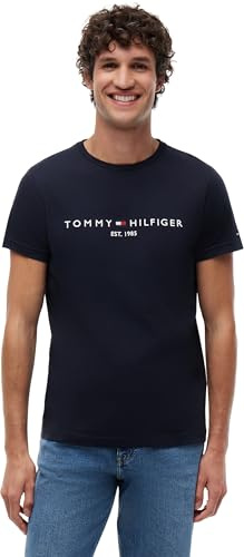 Tommy Hilfiger Herren Tommy Flag Hilfiger Tee Sporttop, Blau (Sky Captain 403), Large (Herstellergröße:L)