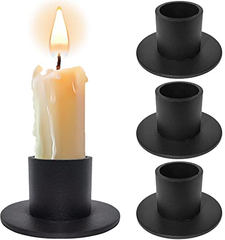 Aongray 4er Set Kerzenhalter für Stabkerzen Schwarz, Retro-Kerzenlicht-Dinner Kerzenständer aus Metall für Wohnzimmer Kamin Esstisch,Geschenk für Weihnachten,Adventskranz,Hochzeit(20mm)