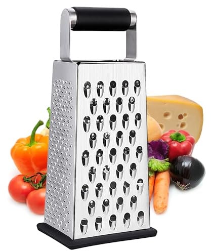 YC Kitchen Käsereibe, Reibe Edelstahl, Gemüsehobel, Reibe für gemüse, 4-seitig Vierkantreibe & Küchenreibe,Praktische Gadgets für die Küche (groß)