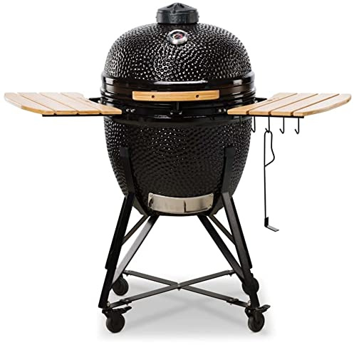 Kamado Bono Grande BBQ Grill Ø 59 cm, Schwarz | Keramik-Kamado-Grill für den Außenbereich – inkl. 6 zusätzlichem Grillzubehör