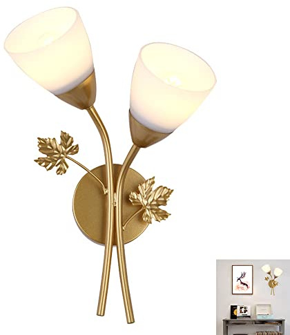 Wandleuchte Metall Art Blumen Wandlampe Glas Lampenschirm für Schlafzimmer Wohnzimmer E27 Eisen Artcraft Haushalt Dekor Wandleuchten Esszimmer Küche Korridor Restaurant Café Gold Wandstrahler