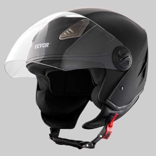 VEVOR Motorradhelm Motocross-Helme 3/4 Gesicht Größe XL, Helme aus ABS mit Wechselglas, ECE-geprüfter bequemer Motocross-Helm, für Jugendliche & Erwachsene schwarz