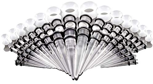 Huacan Dehnstäbe Set Tunnel 1.6-10mm Dehnset Acryl Dehnstab Taper Dehnungstäbe Silikon Ohr Tunnels 3mm 4mm 5mm 6mm 8mm 10mm 12mm Plugs 50 Stück Schwarz Blau Türkis Weiß Klar Expander Damen Herren
