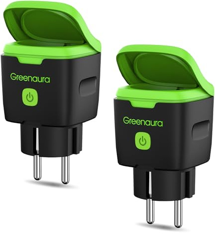 Greenaura WLAN Steckdose Outdoor - Zeitschaltuhr Aussenbereich mit Strommessung IP44 Wasserdicht, Smart Life APP Fernbedienung, Kompatibel mit Alexa/Google Home, 16A 4000W 2.4GHz WiFi 2PCS
