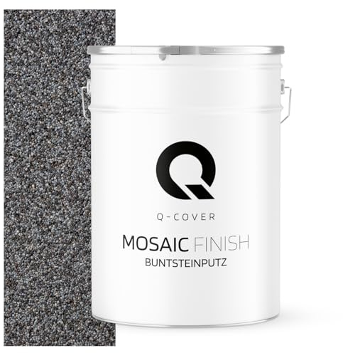 Q-COVER Buntsteinputz 25 Kg Dunkelgraphitgrau M42 Mosaikputz Sockelputz Dekorative Putz Innen & Außen Fassadenputz Fertigputz Edelputz Oberputz Kratzfest Wetterfest