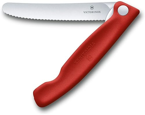 Victorinox Swiss Classic Gemüsemesser, Campingmesser, Picknick, Scharfe Klinge, Wellenschliff, 11 cm, Rostfreier Stahl, rot