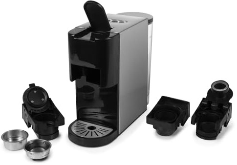 Princess Multikapsel-Kaffeemaschine 4-in-1 – 1450 Watt, Kapsel, Pads, Gemahlenen Kaffee, BPA-Frei, 249450, 01.249450.01.001, Schwarz, Silber