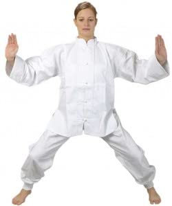 Budodrake Kung Fu Anzug weiß (Bündchen am Hosenbein) (140)