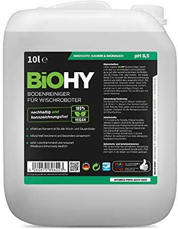 BiOHY Bodenreiniger für Wischroboter (10 Liter Kanister) | Reinigungsmittel Konzentrat für alle Wisch & Saugroboter mit Nass-Funktion | Schaumarm & Streifenfrei | Für alle Böden