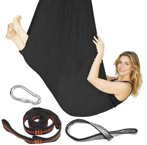 Hoypeyfiy Schwarze Yoga-Hängematte 280 × 150 cm, Inklusive Zubehör, ein Vielseitiges Trainingsgerät, das sich für Heimfitness und Yogastudios Eignet